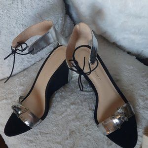Loeffler Randall Silver and Black Wedge Ankle Tie 10.5M